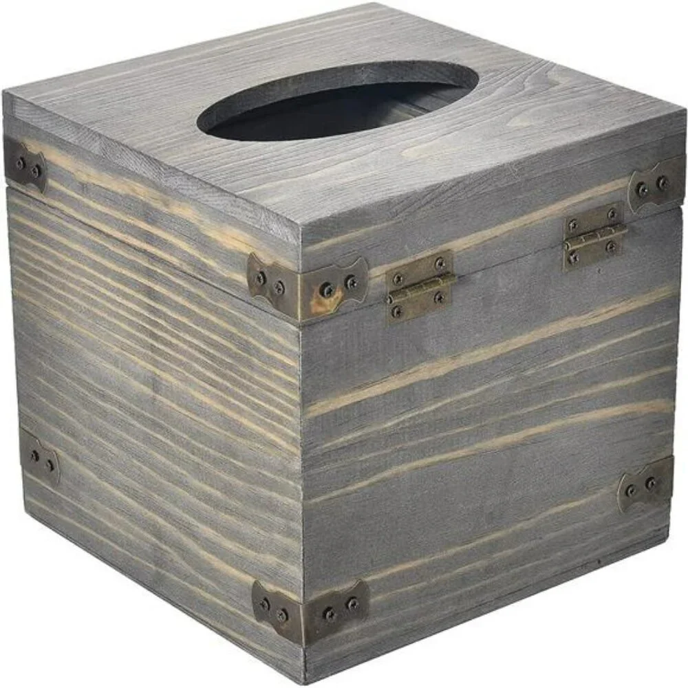 Rustic wood tissue box cover square vintage tissue holder bathroom kitchen decor
